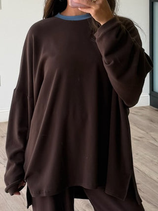 Just Chillin' Contrast Knit Pullover | Espresso Mist