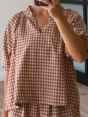 Bodhi Plaid V-Neck Blouse | Caramel