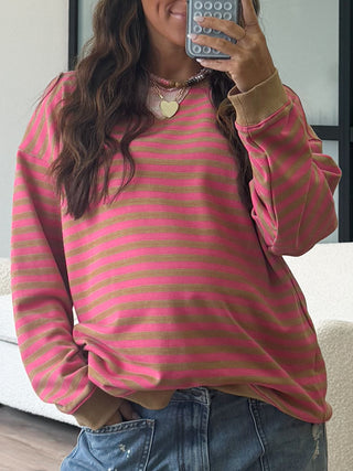 Oversized Striped Pullover | Rose Latte | +Plus Available