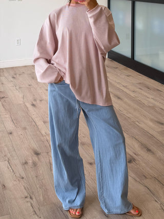 Easy Going Ribbed Stripe Pullover | Baby Pink