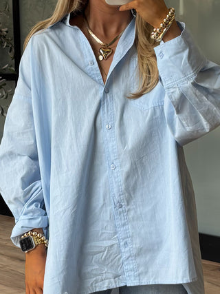 Poplin Cotton Button-Down Shirt | Sky Blue | RESTOCK