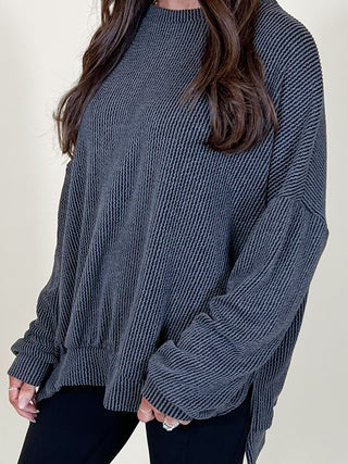 Comfy Ribbed Pullover | Charcoal | +Plus Available | BLACK TUESDAY DOORBUSTER