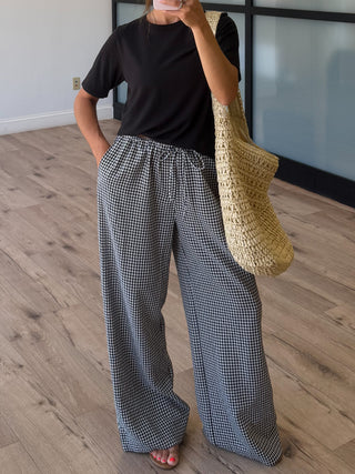 Gingham Leisure Wide-Leg Pants | Black