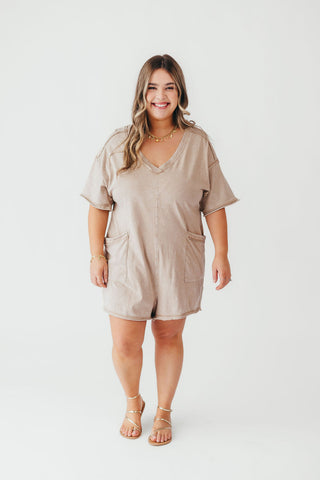 Mineral Wash Casual Romper | Taupe