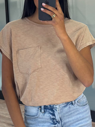Relaxed Cotton Pocket Tee | Taupe