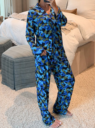 Blue Camo Women's Ribbed Pant Set | +Plus Available