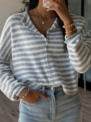 Isla Cardigan | Striped Grey | RESTOCK