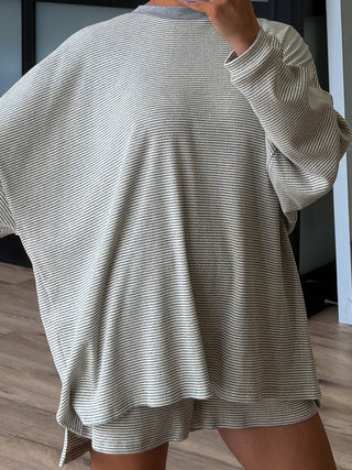 Easy Going Ribbed Stripe Pullover | Grey | +Plus Available