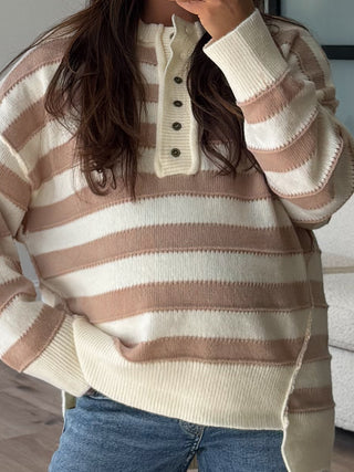 Kimora Henley Sweater | Taupe Stripe