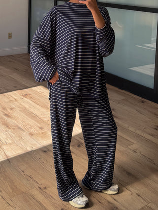 Homebody Stripe Ribbed Set | Navy | +Plus Available | PREORDER