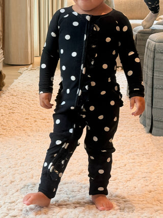 Polka Dot Ruffle Ribbed Zippy | Tiny Talulah