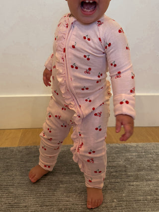 Cherry Pointelle Ruffle Zippy | Tiny Talulah