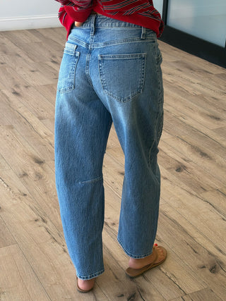 Stitched Together Barrel Jeans