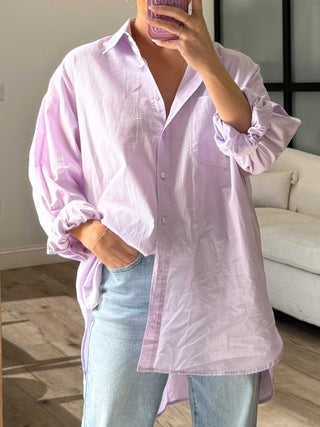 Poplin Cotton Button-Down Shirt | Lavender | RESTOCK