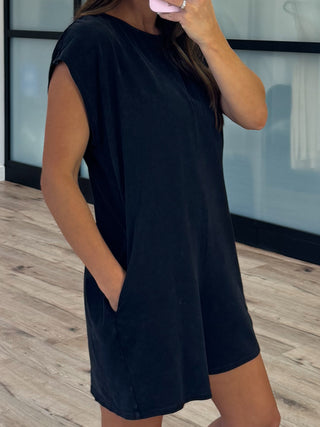 Let It Go Romper | Washed Black