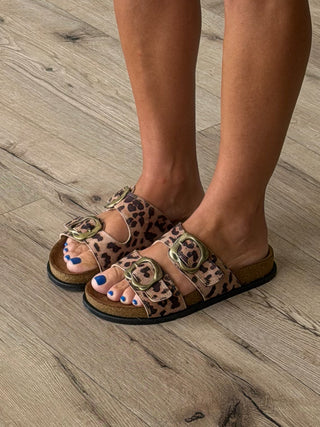 Leopard Buckle Slides
