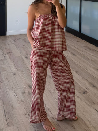 Claudine Plaid Tank + Pants Set | Cranberry