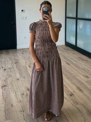 Margaux Smocked Maxi Dress | Burgundy Plaid
