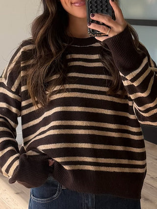 All Lined Up Knit Sweater | Cafe Mocha