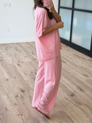 On Repeat Stripe Oversized Tee | Bubblegum | RESTOCK
