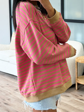 Oversized Striped Pullover | Rose Latte | +Plus Available