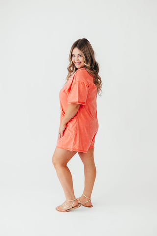 Mineral Wash Casual Romper | Coral