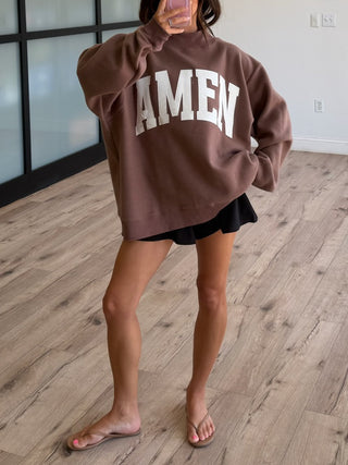 "WWJD/AMEN" Mock Neck Sweatshirt | Chocolate