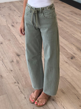 Byron Drawstring Barrel Jeans | Olive
