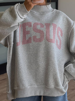 "JESUS" Mock Neck Sweatshirt | Baby Pink