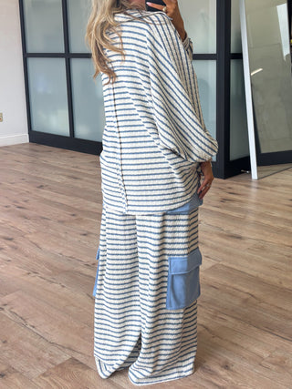 Keeley Wide-Leg Cargo Pants | Blue Stripe
