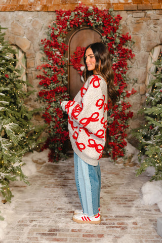 Eloise Bow Button Cardigan | Grey | RESTOCK