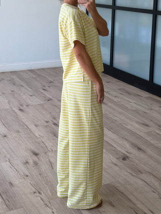 Miah Ribbed Knit Wide Leg Pants | Canary | RESTOCK