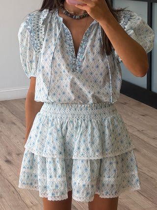 Trina Puff Sleeve Top | Blue Delft