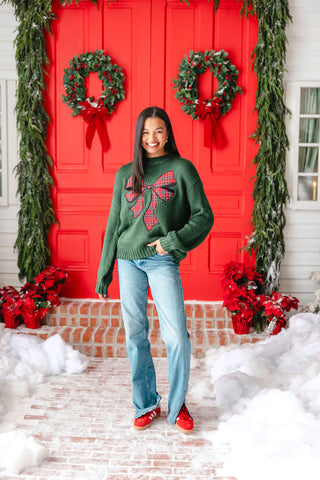 Christmas Plaid Bow Sweater | Green