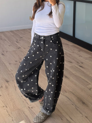 Lucy Polka Dot Barrel Jeans | Black