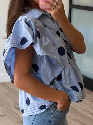 Posie Polka Dot Ruffle Top | Blue