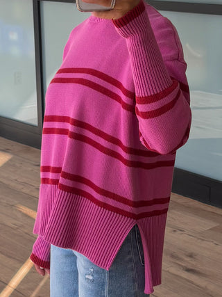 Gordy Stripe Knit Sweater | Fuchsia