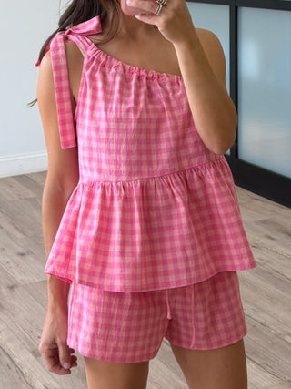 Checked Into Paradise One-Shoulder Top