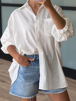 Poplin Cotton Button-Down Shirt | White | RESTOCK