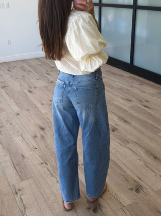 Stitched Together Barrel Jeans
