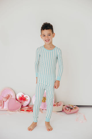 Kids Candy Stripe Pajama Set | Blue | Tiny Talulah