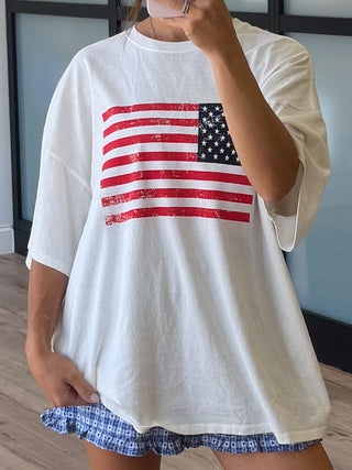 Freedom Flag Oversized Tee | White