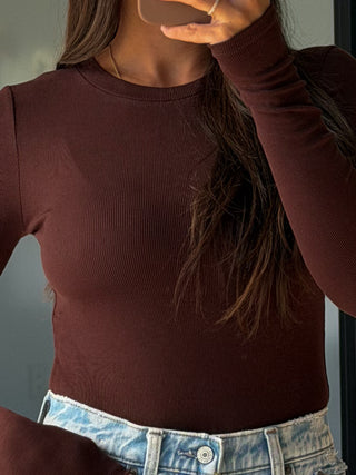 Essential Ribbed Long Sleeve | Chocolate | +Plus Available | RESTOCK