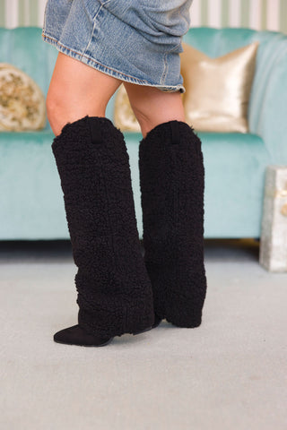 Sherpa Knee-High Foldover Boots | Black