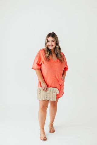 Mineral Wash Casual Romper | Coral