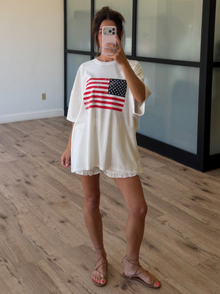 Freedom Flag Oversized Tee | White