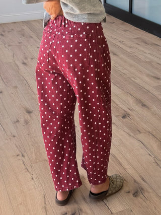 Dot Rally Barrel Pants | Burgundy
