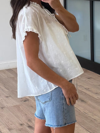 Lizbeth Front-Tie Eyelet Top