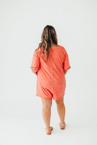 Mineral Wash Casual Romper | Coral