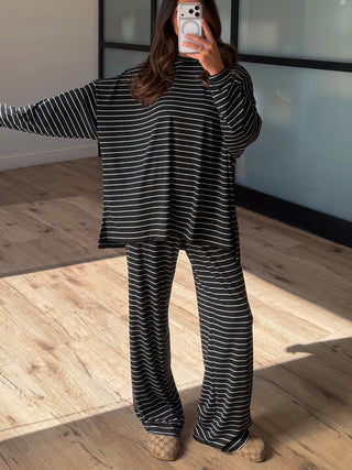 Homebody Stripe Ribbed Set | Black | +Plus Available | PREORDER